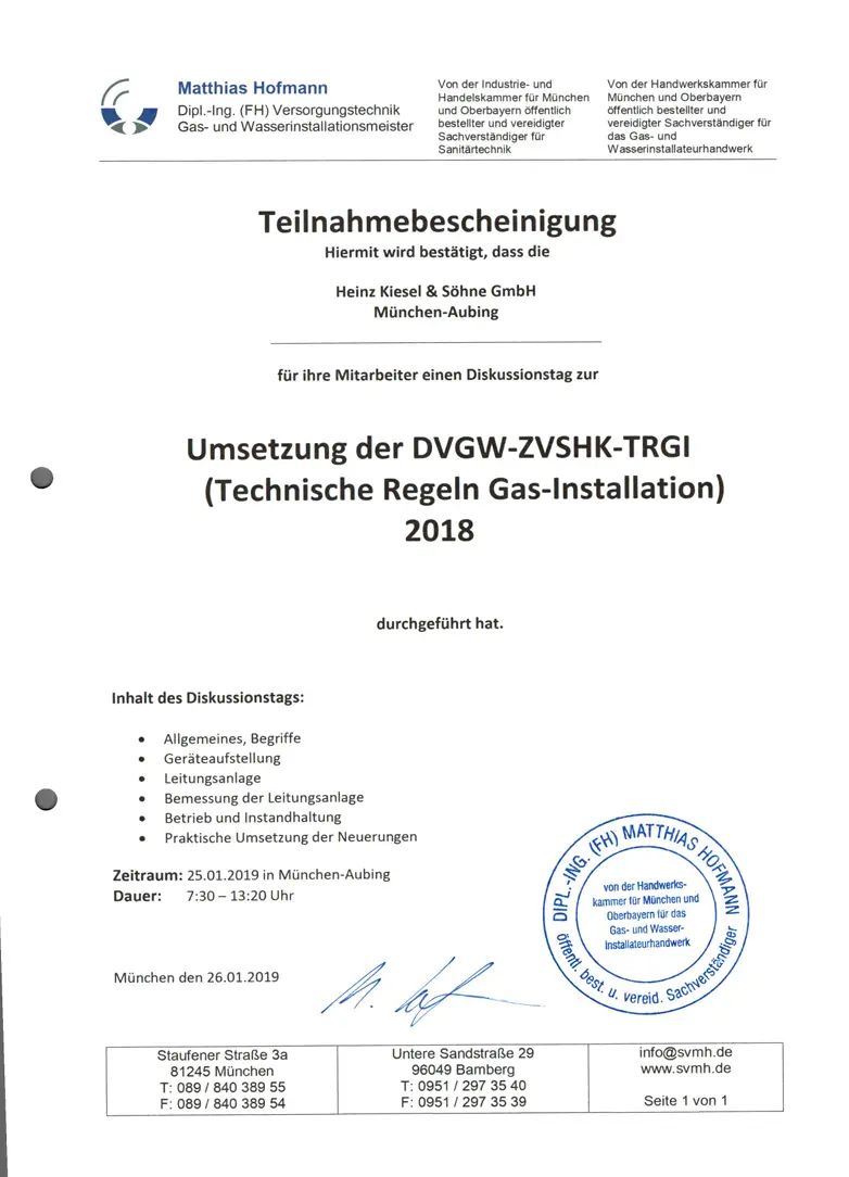 Zertifikat 10 von Heinz Kiesel und Söhne